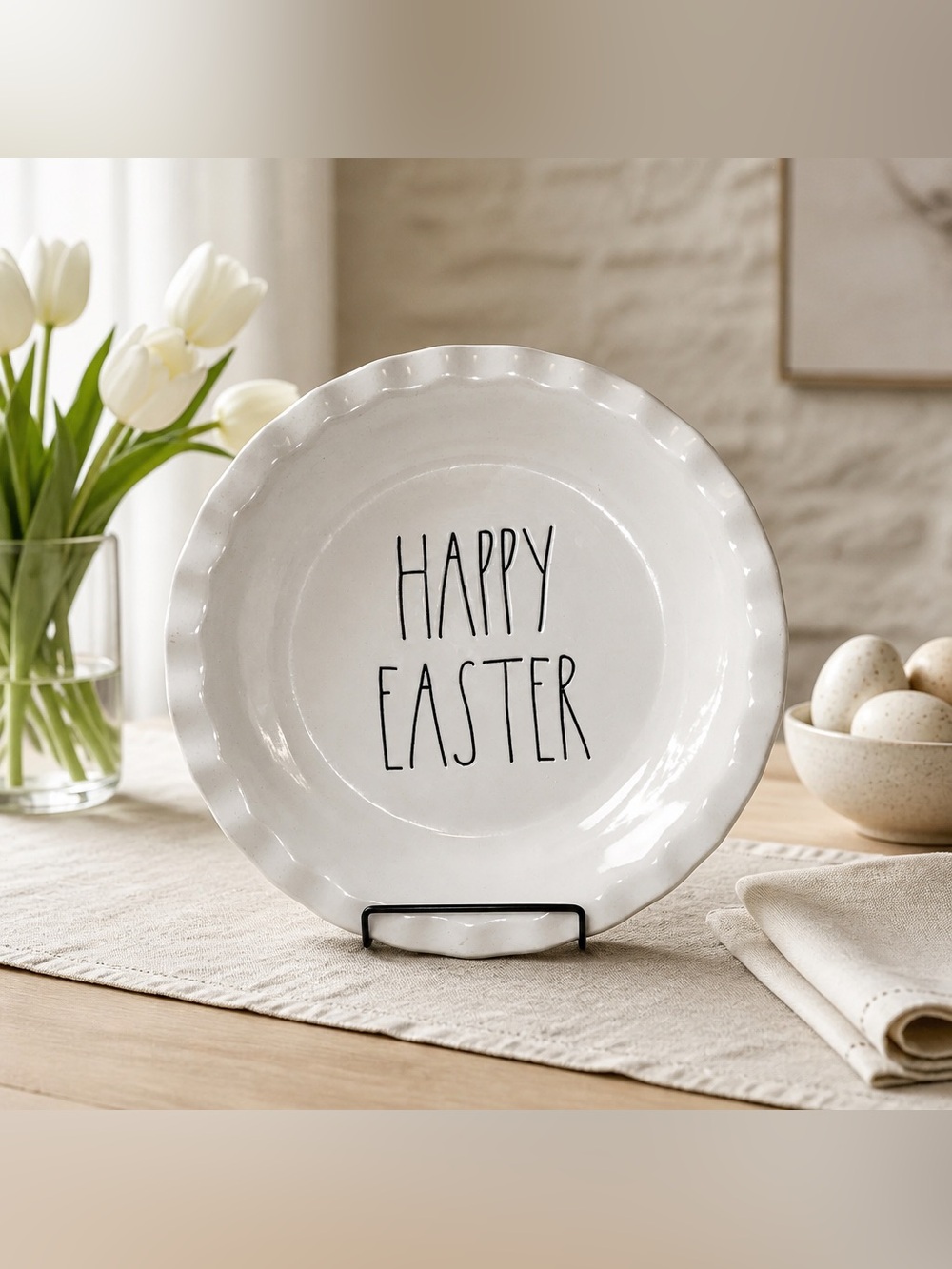 Rae Dunn "Happy Easter" Ceramic Pie Plate Artisan Collection by Magenta